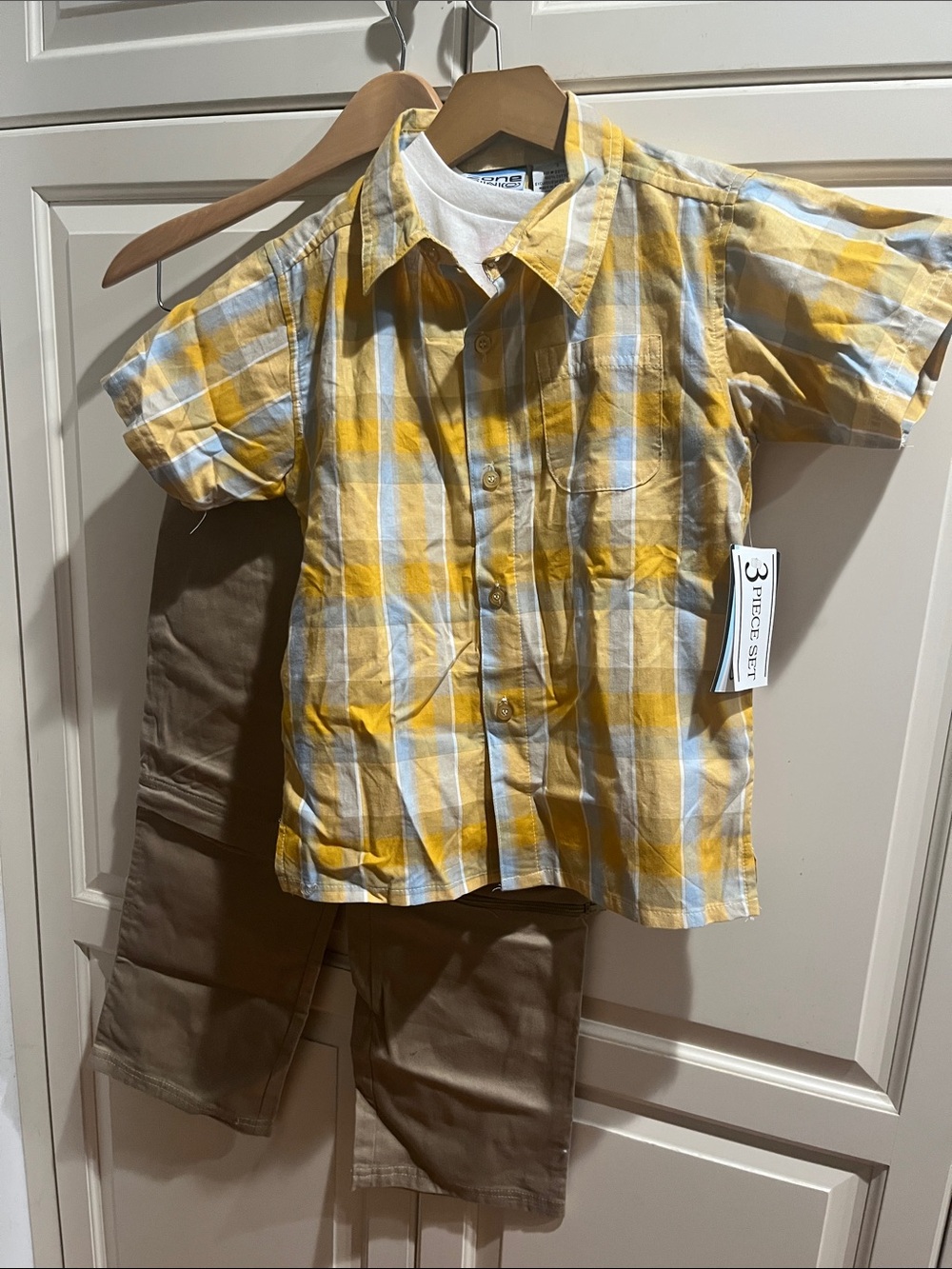 Classic Yellow Plaid Short-Sleeve Button-Down Shirt for Kids